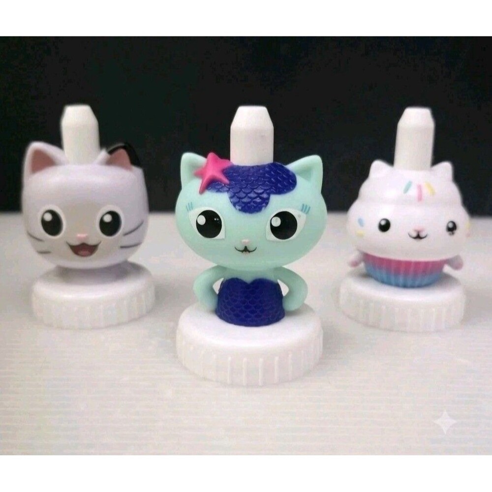 Good 2 Grow Bottle Topper Gabby's Dollhouse Pandy Paws MerCat Cakey Cat Lot of 3